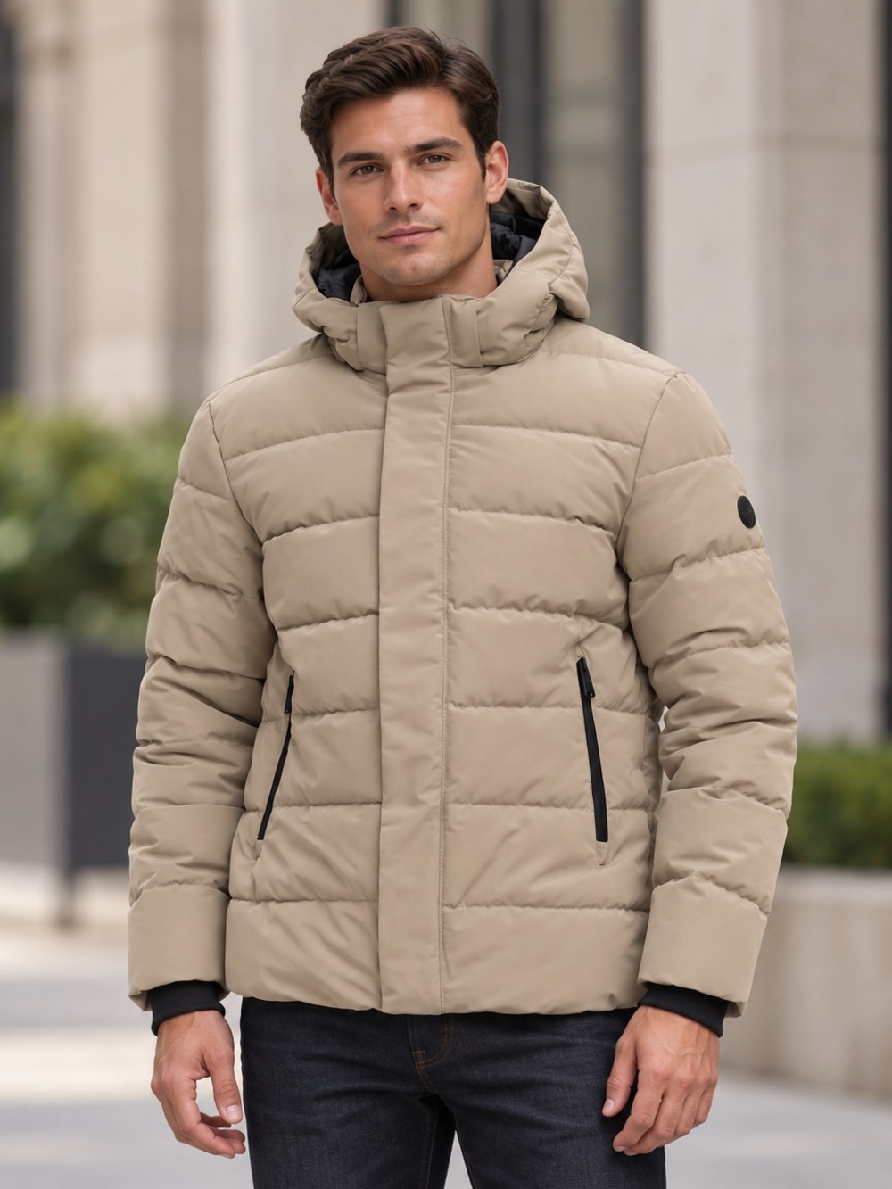 Only & Sons Tan Technical Puffer Jacket XL Minimalist Streetwear